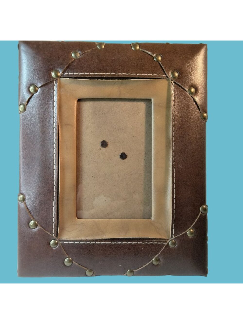 Leather Picture Frame Brass Studs Stand 4x6 Photo Western Lodge Desktop Table
